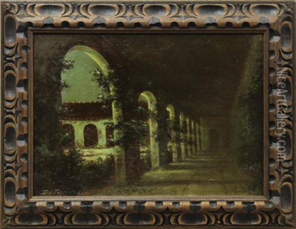 San Juan Capistrano Mission Arches Nocturne Oil Painting - Richard Detreville