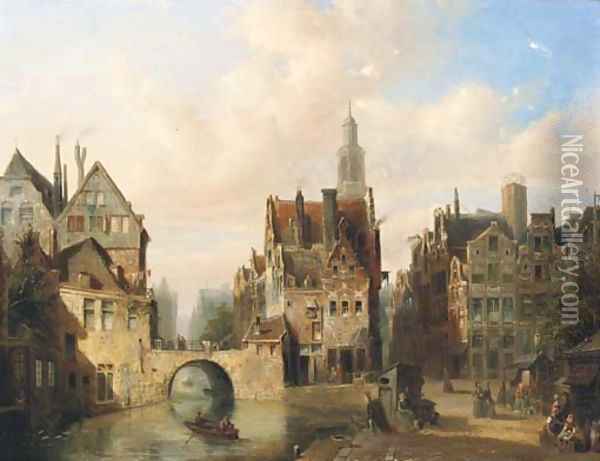 A cappricio view in a Dutch town Oil Painting - Pierre Tetar Van Elven