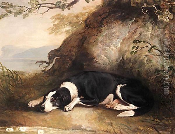 A Dog Resting In A Landscape Oil Painting - Sawrey Gilpin