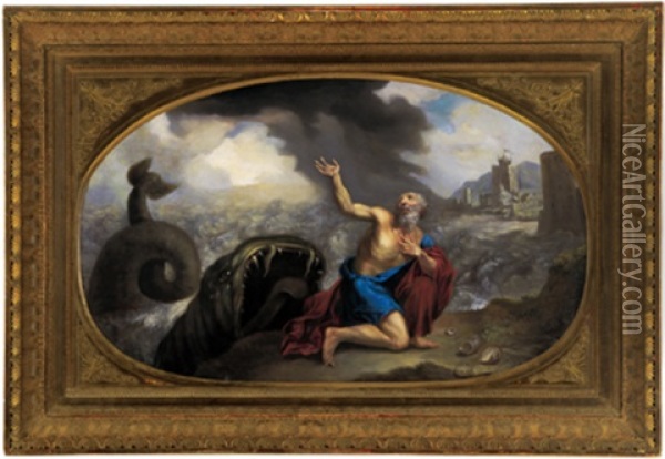 Jonas Und Der Walfisch, Im Hintergrund Die Stadt Ninive Oil Painting - Filippo Lauri