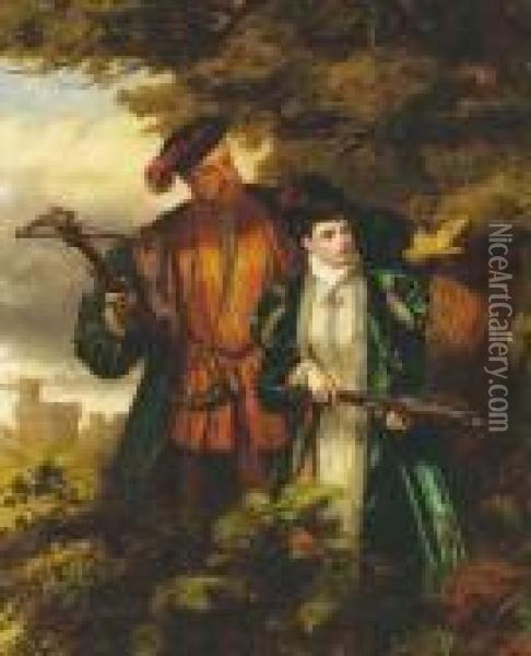 Henry Viii & Anne Boleyn Deer Shooting In Windsor Forest Oil Painting - William Powell Frith