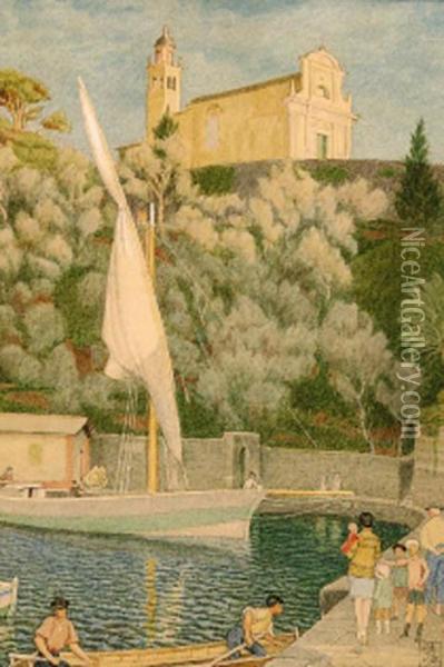 Vessels In An Italian Port Oil Painting - Joseph Edward Southall