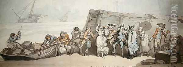 French Smugglers Detected by Custom House Officers at Landing, 1790 Oil Painting - Thomas Rowlandson