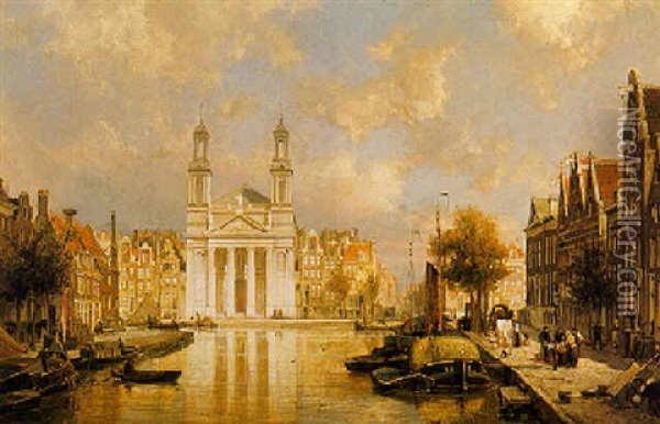 The Mozes And Aaron Church In Amsterdam, Seen From The Botergracht Oil Painting - Cornelis Christiaan Dommelshuizen