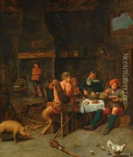 The Satyr And The Farmer Oil Painting - Hendrick Maertensz. Sorch (see Sorgh)