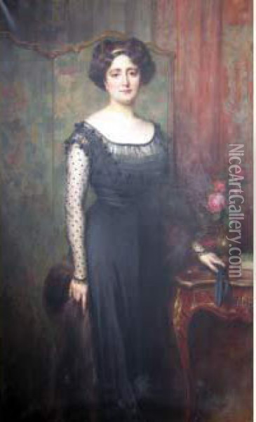 Portrait De Femme En Pied. Oil Painting - Henri Adriene Tanoux