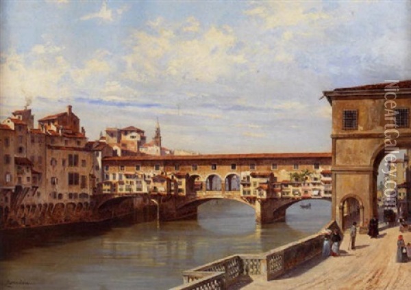 A View Of The Ponte Vecchio, Florence Oil Painting - Antonietta Brandeis