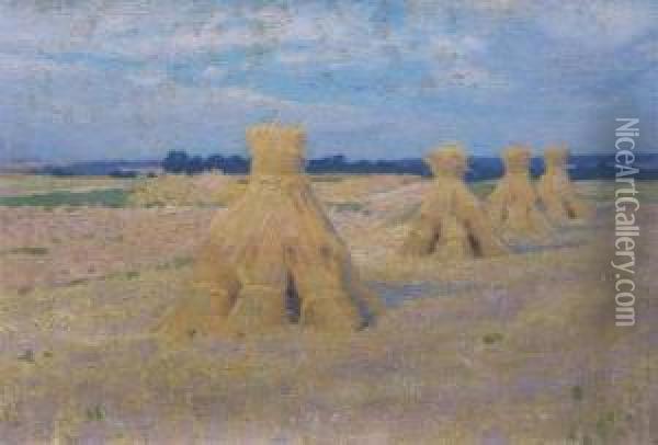 Wheat Stacks, Giverny Oil Painting - Emanuel Phillips Fox