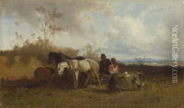 Bauernfamilie Auf Dem Feld Oil Painting - Julius Noerr