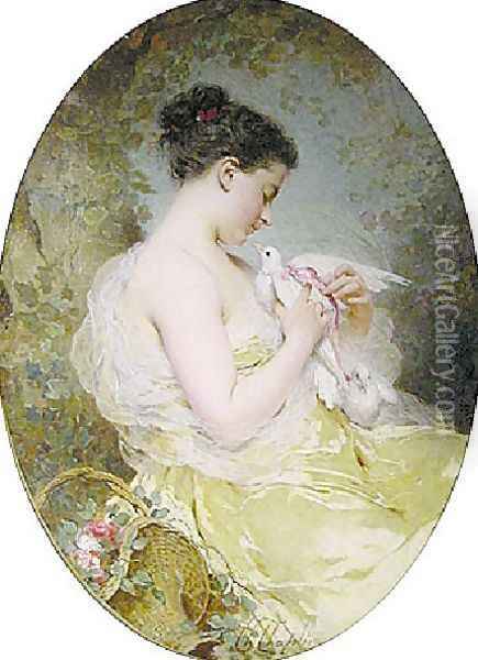 Jeune fille à la colombe (Young Girl with a Dove) Oil Painting - Charles Chaplin