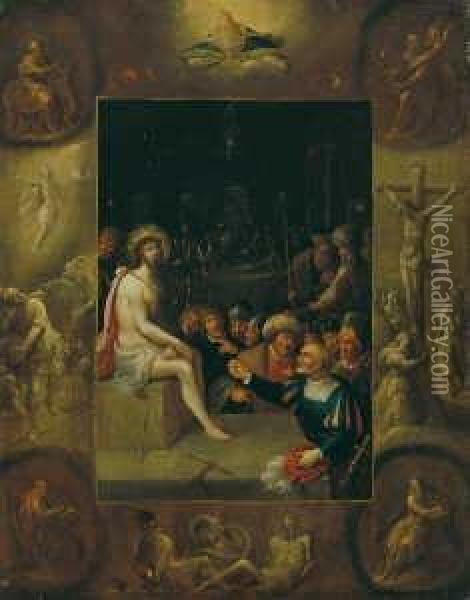 Die Verspottung Christi, Umgeben Von Grisaillen Oil Painting - Frans II Francken