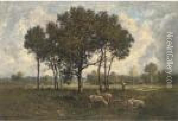 A Shepherd And His Flock Oil Painting - Leon Richet