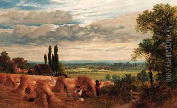 Harvesters resting in an extensive landscape Oil Painting - Frederick William Hulme