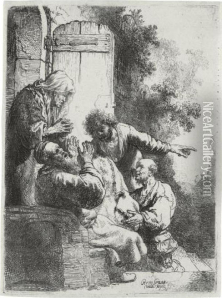 Joseph Coat Brought To Jacob (b., Holl. 38; H. 104; Bb. 31-i) Oil Painting - Rembrandt Van Rijn