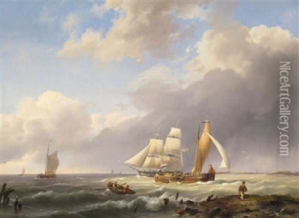 On The Zuider Zee Oil Painting - Hermanus Koekkoek the Elder