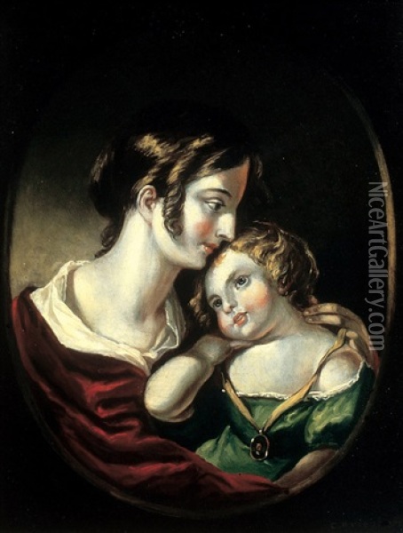 Mother And Child Oil Painting - Cornelius David Krieghoff