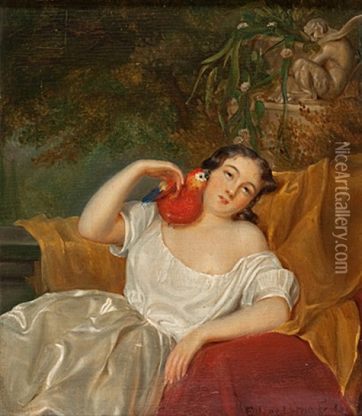 Junge Frau Mit Papagei Oil Painting - Edouard De Latour
