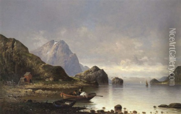 Fjordlandschaft Mit Fischer Oil Painting - Adolf Kaufmann