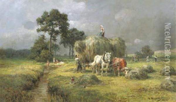 Working The Land In Late Summer Oil Painting - Karl Stuhlmuller
