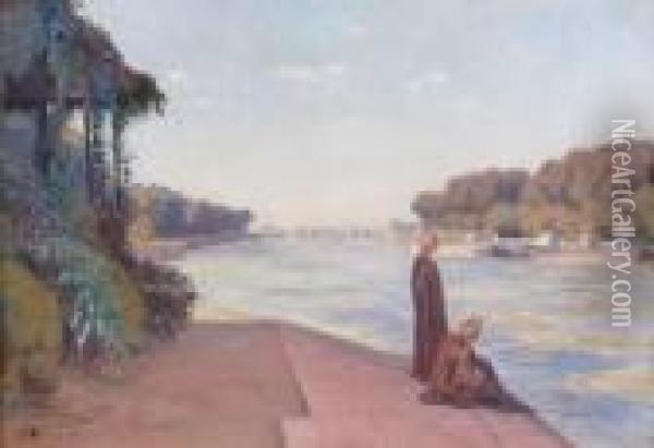 Deux Orientaux Au Bord Du Nil. Oil Painting - Emile Bernard