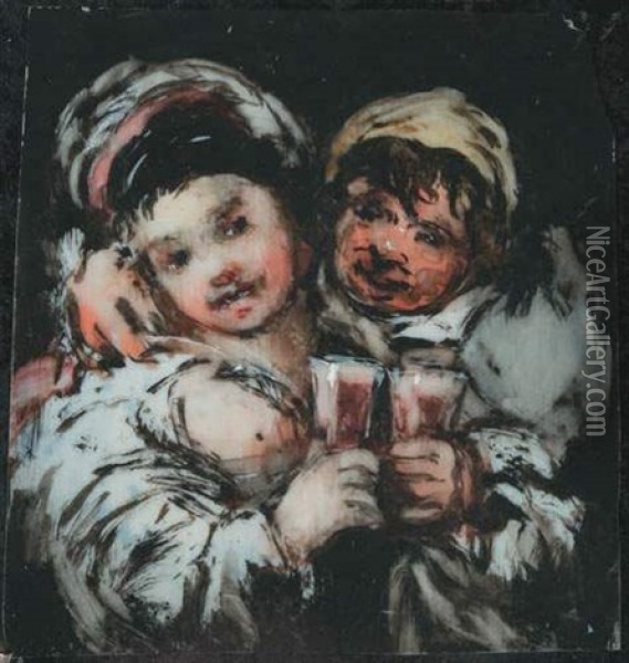 Couple De Buveurs Oil Painting - Francisco Goya