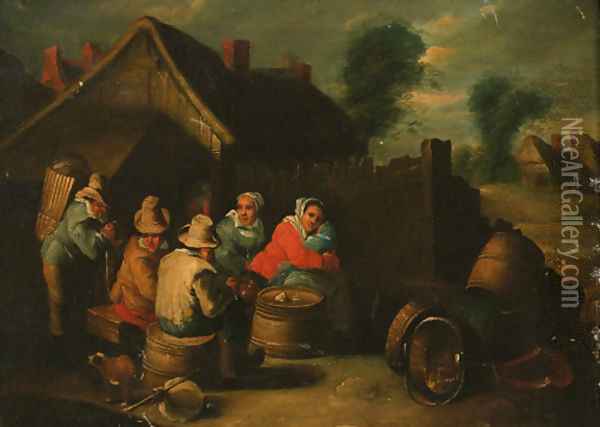 Travellers resting outside a cottage Oil Painting - David The Younger Teniers