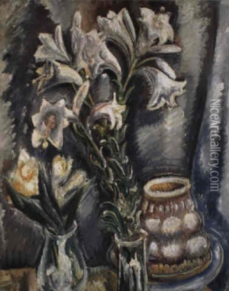 Weise Lilien Mit Baumkuchen Oil Painting - Paul Kleinschmidt