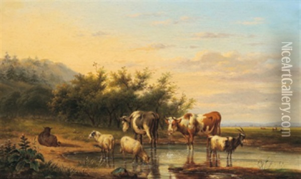 Weite Landschaft Mit Einer Tierherde Im Vordergrund Oil Painting - Gerardus Hendriks