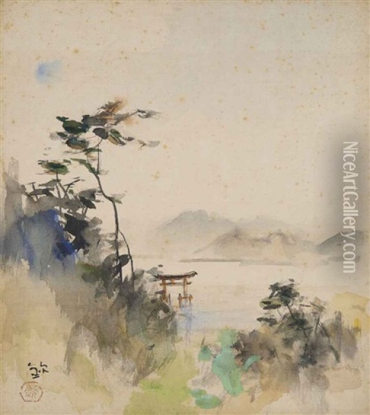 Lake Biwa, Shirahige (biwako Kohan Shirahige) Oil Painting - Kin'ichiro Ishikawa