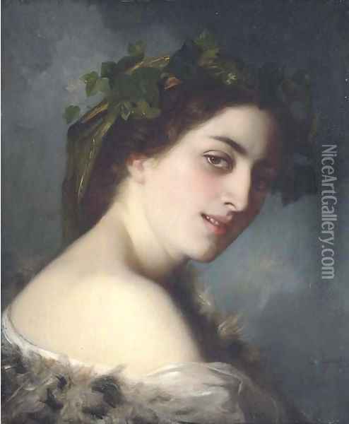 Portrait of a lady, head and shoulders Oil Painting - Charles Zacharie Landelle