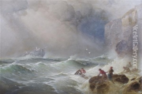 Storm With Shipwreck Oil Painting - George Washington Nicholson