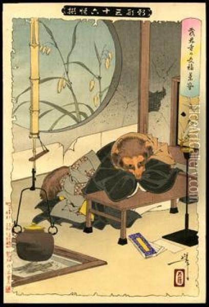 The Lucky Tea Kettle Of Morintemple Oil Painting - Tsukioka Kinzaburo Yoshitoshi
