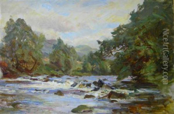 A Sunlit Highland River Oil Painting - Robert Payton Reid