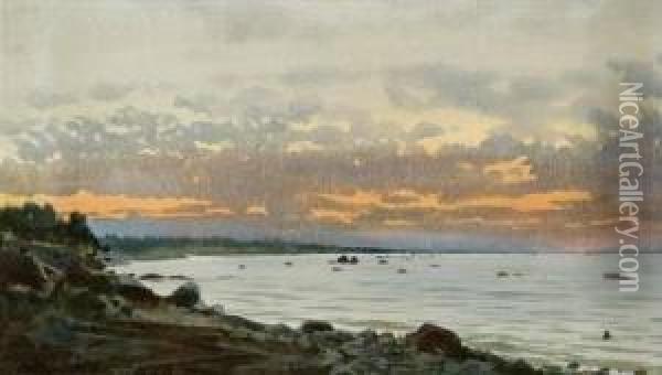Sunset At Coast Oil Painting - Albert Nikolaivich Benua