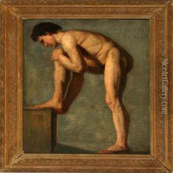 Study Ofa Nude Male Oil Painting - Constantin Hansen
