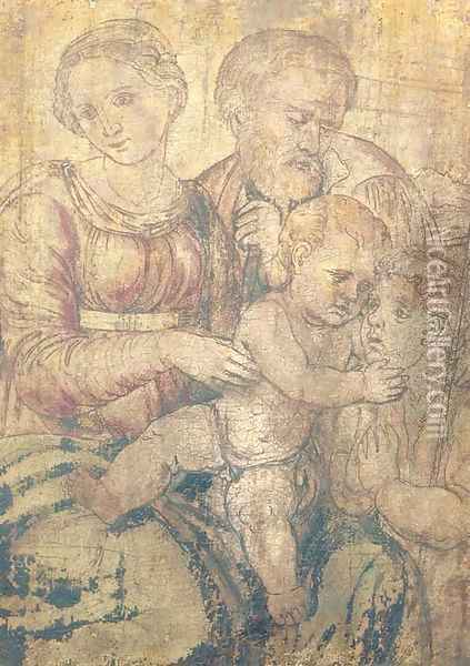 The Holy Family with the Infant Saint John the Baptist Oil Painting - Raphael (Raffaello Sanzio of Urbino)