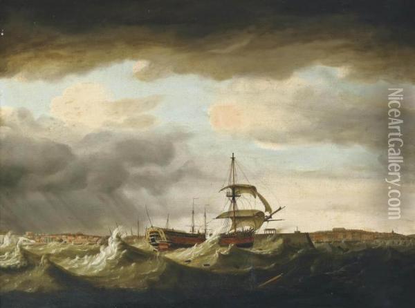The East Indiaman 
York 
 In Difficulties Off Margate Oil Painting - Francis Holman