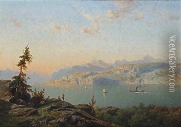 A Mountain Lake Oil Painting - Cornelis Lieste
