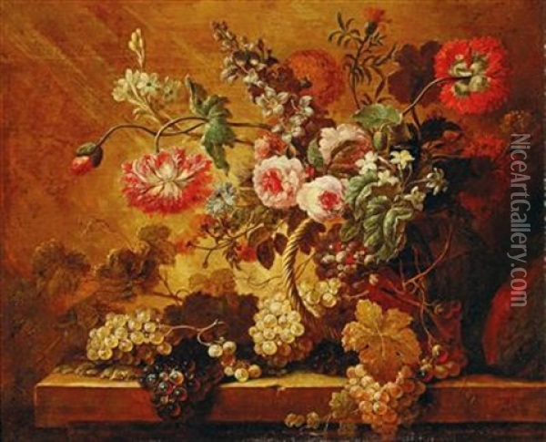Still Life Of Fruit And Flowers Oil Painting - Gaspar Pieter Verbruggen the Younger