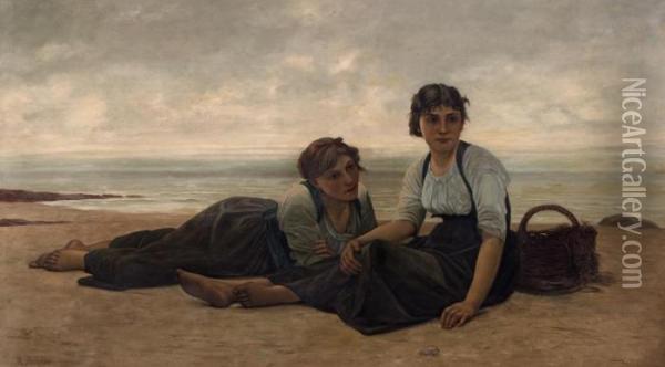 Zwei Junge Frauen Am Strand Oil Painting - Francois Alfred Delobbe