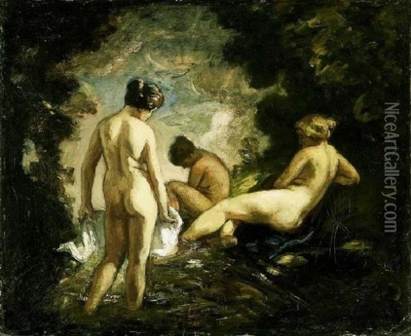Nudes In The Open-air Oil Painting - Bela Ivanyi Grunwald