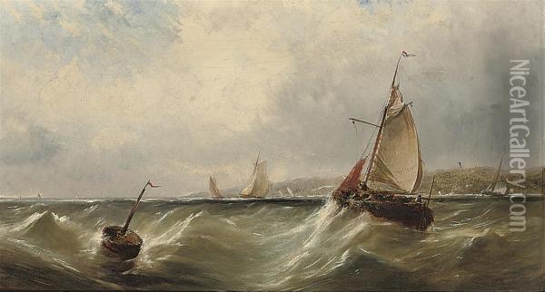 Fishing Vessels Off The Coast In A Stiff Breeze Oil Painting - George D. Callow