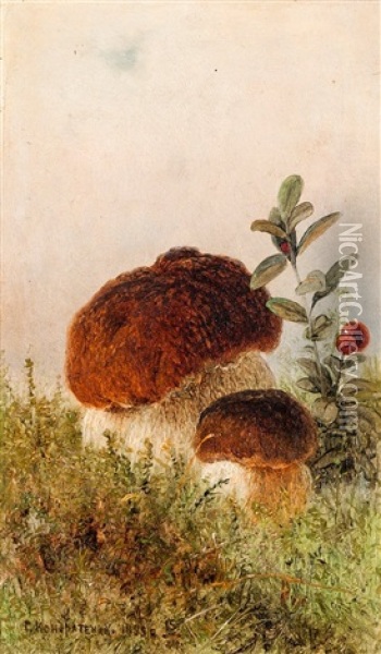 Mushrooms Oil Painting - Gavril Pavlovich Kondratenko