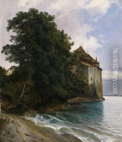 Le Chateau De Chillon (the Castle Of Chilllon) Oil Painting - Alexandre Calame