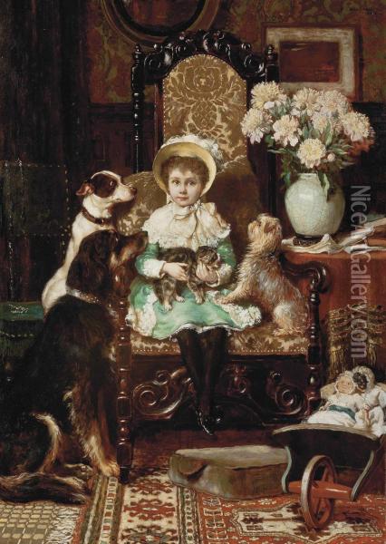 Doddy And Her Pets Oil Painting - Charles Trevor Garland