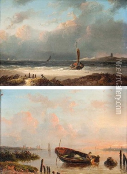 Marine Agitee (pair) Oil Painting - Jacobus Hendricus Johannes Nooteboom