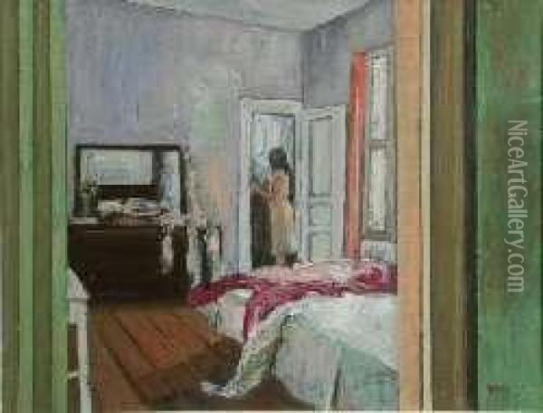 Bedroom Interior Oil Painting - George Horn