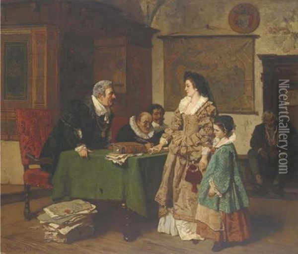 A Visit To The Notary Oil Painting - Carl Ludwig Friedrich Becker