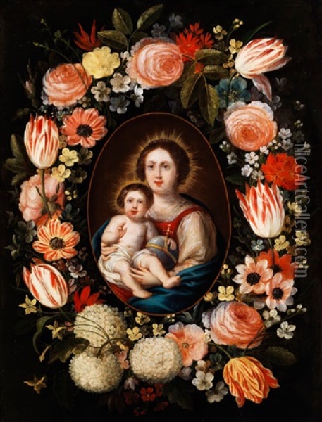 Madonna Mit Dem Kind In Einem Blutenkranz Oil Painting - Palamedes Palamedesz the Elder