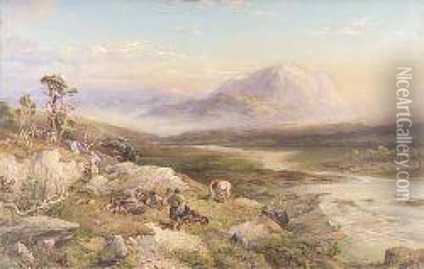 After The Shoot, Bendurach River, Loch Maree Oil Painting - Thomas Miles Richardson